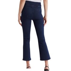 FRAME Jetset Crop Mini Boot Indigo Blue High Rise Flare Pull On Jeans Seam Front